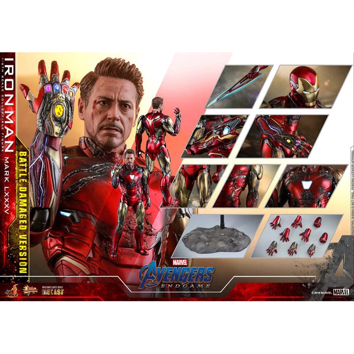 Hot Toys Avengers Endgame Movie Masterpiece Iron Man Mark LXXXV Battle Damaged Version Action Figure