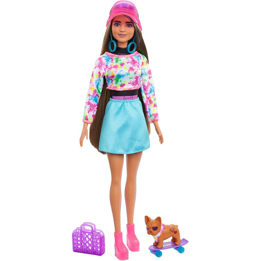 Barbie Color Reveal Tie Dye Peel! Totally Neon Fashions Doll with Blue-Streaked Brunette Hair and 25 Surprises