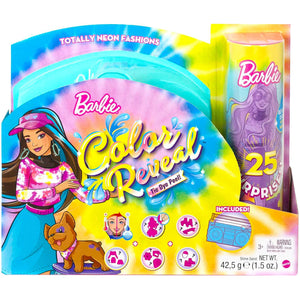Barbie Color Reveal Tie Dye Peel! Totally Neon Fashions Doll with Blue-Streaked Brunette Hair and 25 Surprises