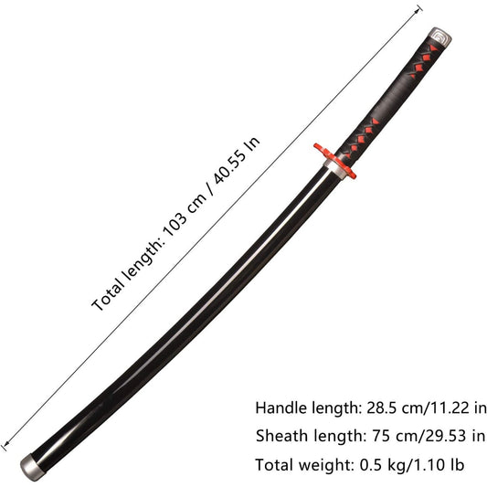 Demon Slayer Sword Tanjiro Rengoku Hilt Fire Breath Wooden Bamboo Cosplay Sword - NEXTLEVELUK