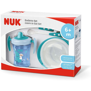 NUK Learn to Eat Training Set Sippy Cup with Feeding Bowl and Spoons Blue