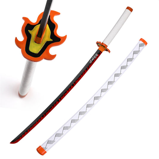 Demon Slayer Sword Kyojuro Rengoku Nichirin Blade Wooden Bamboo Cosplay Sword