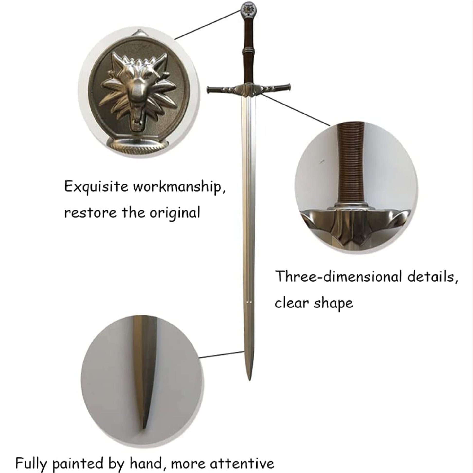 The Witcher 3 Wild Hunt Geralt of Rivia Sword Wolf Pommel PU Foam Replica - NEXTLEVELUK